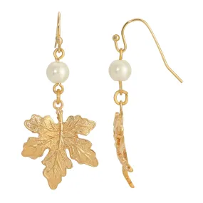 1928 Jewelry Leaf Faux Pearl Drop Earrings