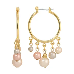 1928 Jewelry Rosabella Multicolor Faux Pearl Hoop Earrings