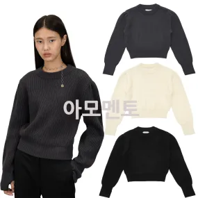 AMOMENTO  |Casual Style Wool Long Sleeves Plain Party Style