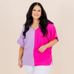 Double Dose of Color Top, Lilac/Hot Pink