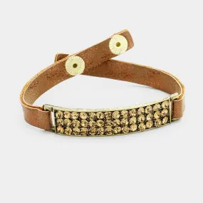 iLLASPARKZ Metallic Faux Leather Rectangle Pave Rhinestone Bracelet