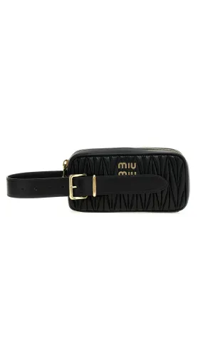 Matelassé Nappa Leather Clutch with Wristband - Black