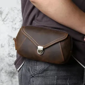 Men's Retro Cowhide Leather Mobile Phone Clutch Cross-body Waist Bag