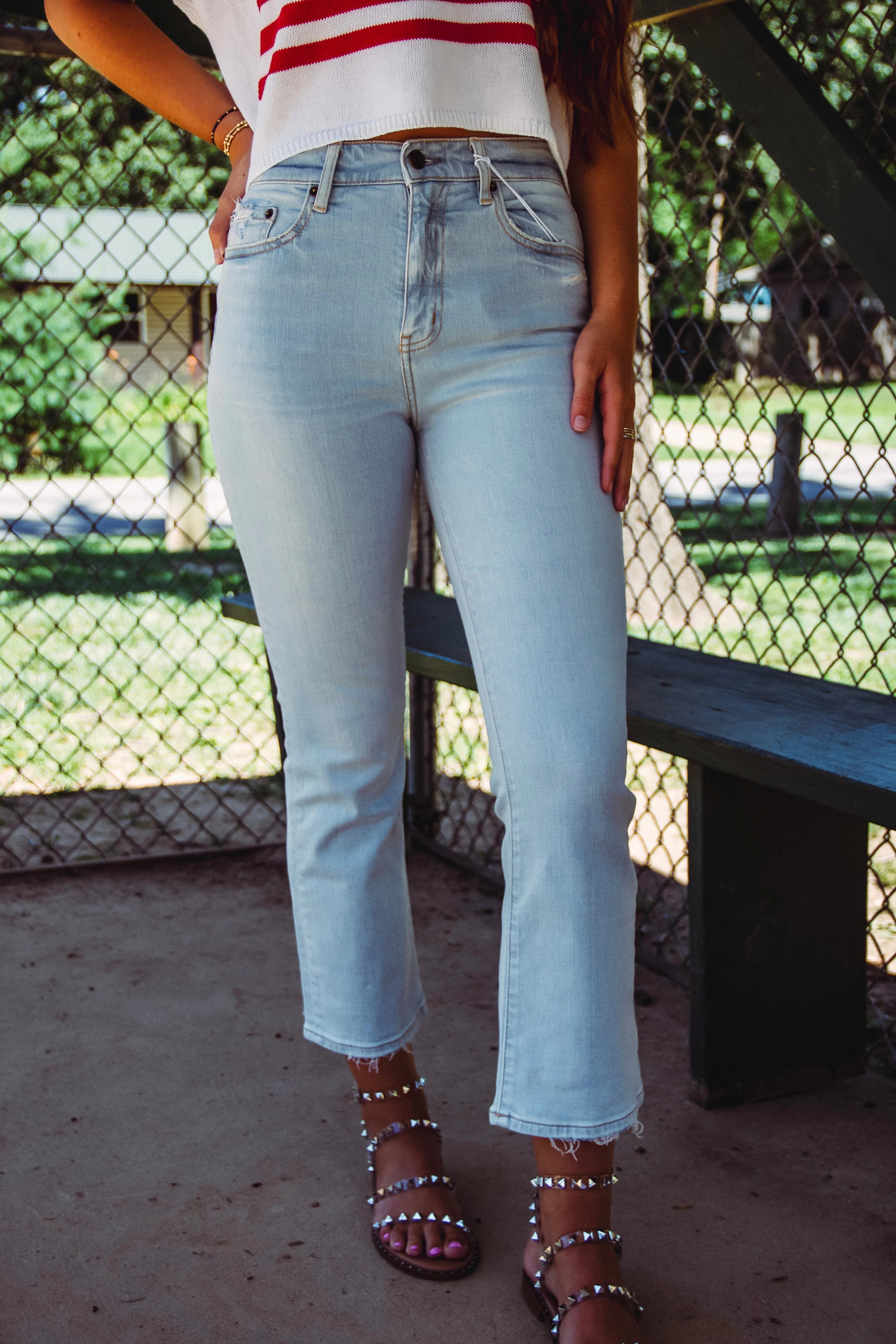 Shy Girl High Rise Crop Flare Denim-- Believer