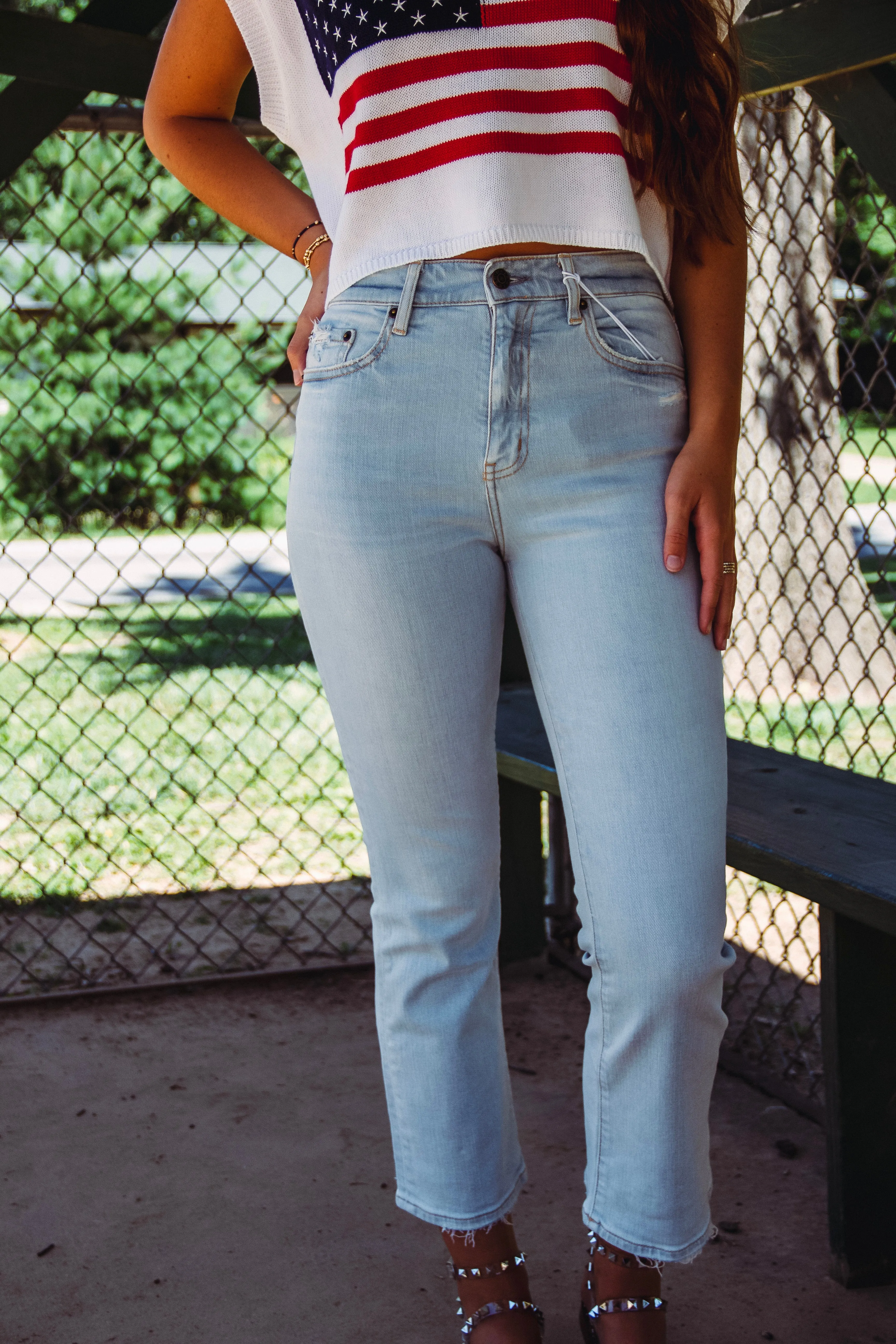 Shy Girl High Rise Crop Flare Denim-- Believer