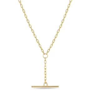 Square Oval Link Chain Faux Toggle Lariat Necklace