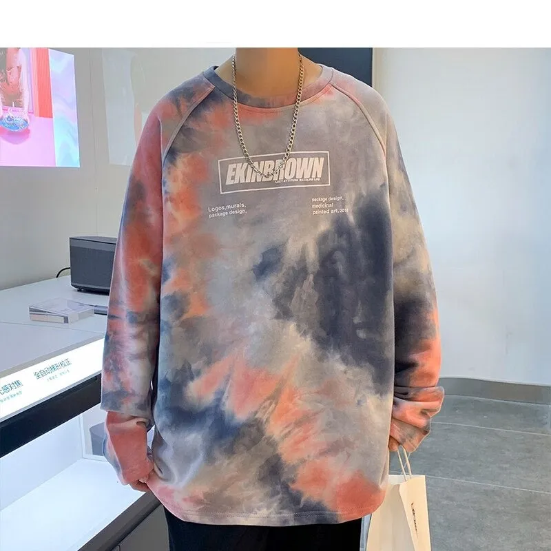 Xituodai Men Tie Dye Harajuku Graphic T Shirts 2022 Mens Vintage Japanese Streetwear Oversized T Shirt Male Y2k Long Sleeve Tees