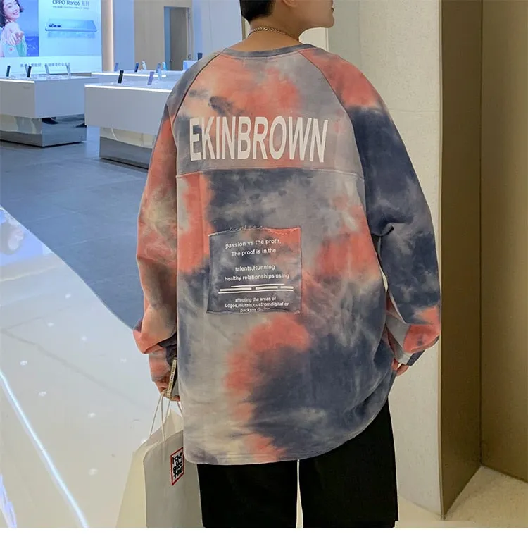 Xituodai Men Tie Dye Harajuku Graphic T Shirts 2022 Mens Vintage Japanese Streetwear Oversized T Shirt Male Y2k Long Sleeve Tees