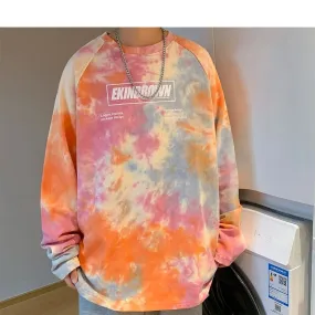 Xituodai Men Tie Dye Harajuku Graphic T Shirts 2022 Mens Vintage Japanese Streetwear Oversized T Shirt Male Y2k Long Sleeve Tees